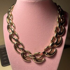 Vintage Heavy Link Gold Tone 17" Choker Necklace Sign WM